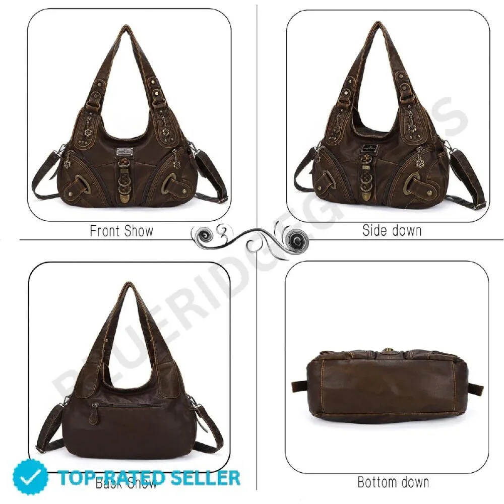 Brand New Angelkiss Hobo Bag Brown Distressed Gold Accents